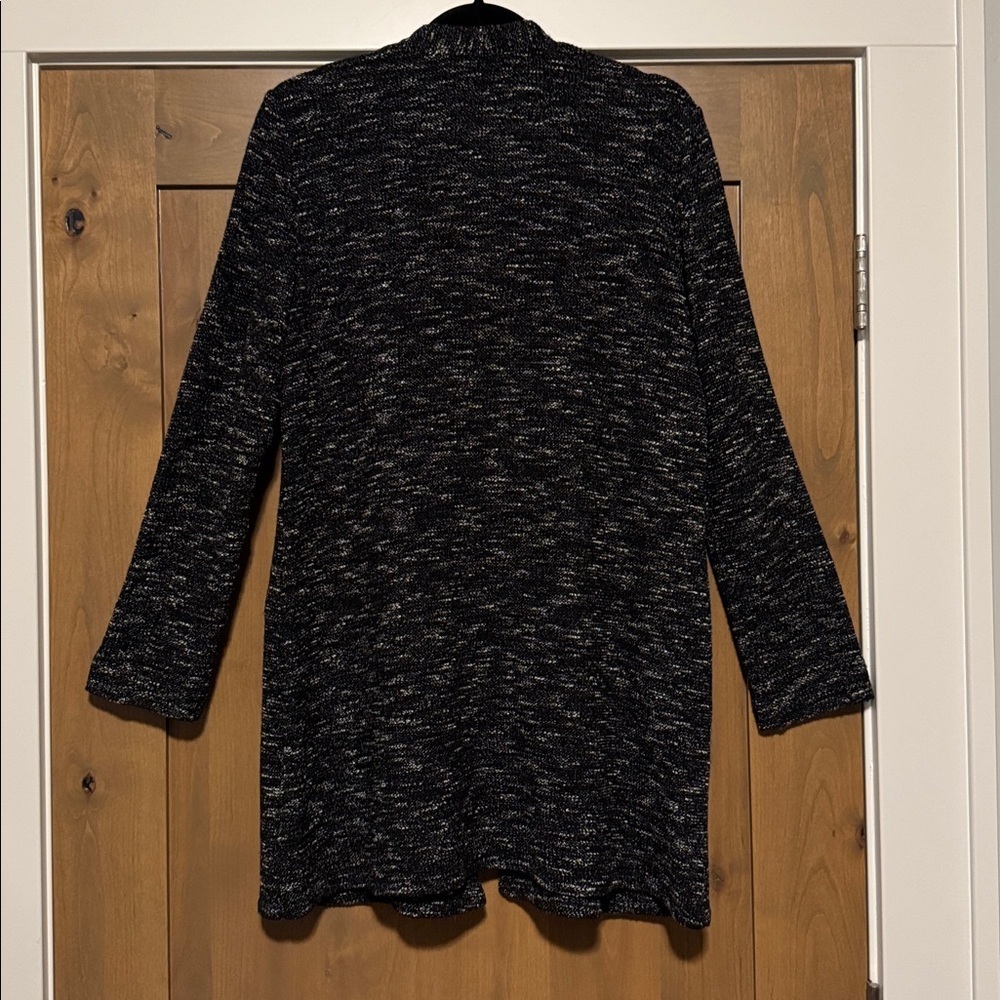 EILEEN FISHER Micro Tweed Open Front Cardigan Jacket Womens PL Marble Blk/white - Picture 2 of 9